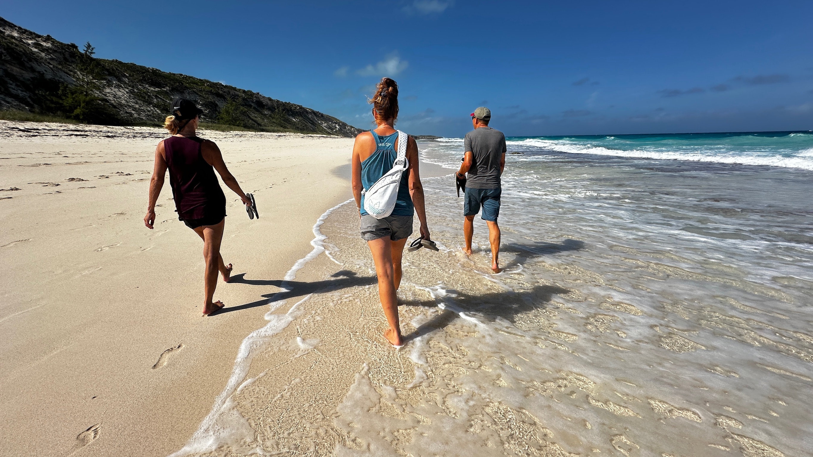 Walking the stunning beaches on the ocean side of Stocking Island